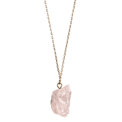 Fint halsband med rosa kristall Rosenkvarts i mässingskedja