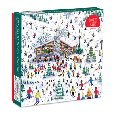 Pussel med motiv av skidåkare i en snöig backe.