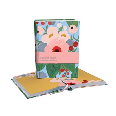 Fin anteckningsbok med pastellfärgade sidor dekorerade med blommor.