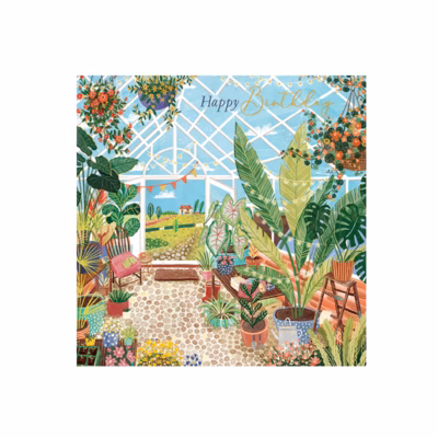 Grattiskort, in the greenhouse.