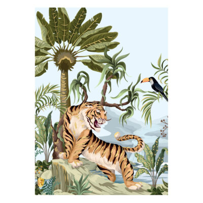 Vykort - Tiger i exotisk djugel