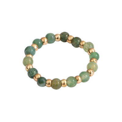 Ring - Kristaller o guldpärlor, Grön Jade