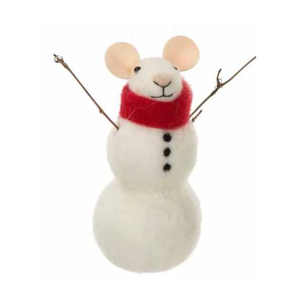 En söt liten ull-mus i snögubbekläder.