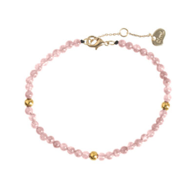 Armband med pärlor av Rosenkvarts på en 14K guldpläterad länk.