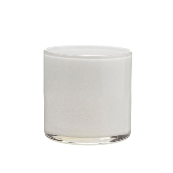 Trendig ljuslykta i vitt glas, 10cm hög.