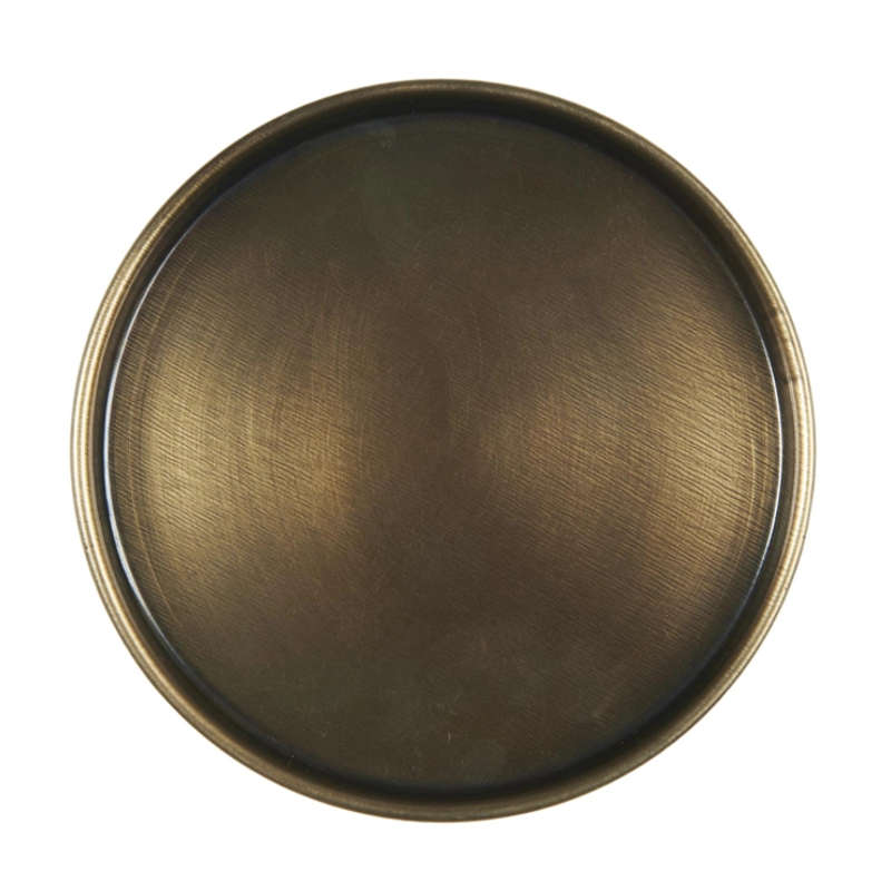 Mässingsfärgat ljusfat med kant, 16cm i diameter, för ljus och små dekorationer.