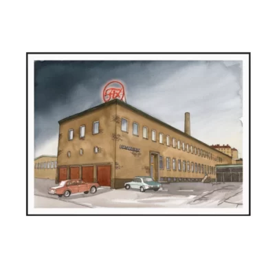 Poster med motiv som föreställer Fixfabriken.