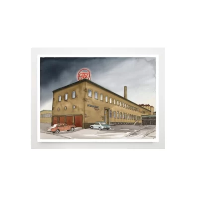 Konstkort med motiv av Fixfabriken.