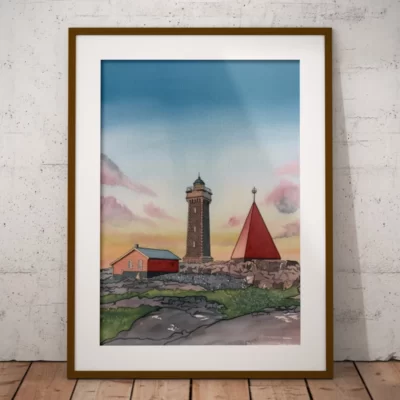 Poster med motiv som föreställer Vinga Fyr.