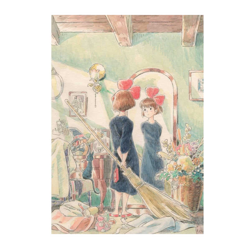 Anteckningsbok med bilder ur filmen kikis delivery service.