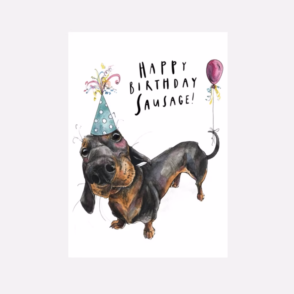 Grattiskort Happy birthday sausage.