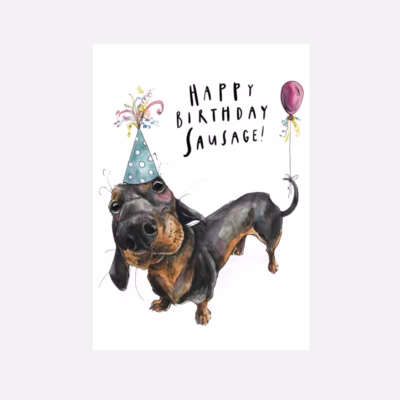 Grattiskort Happy birthday sausage.