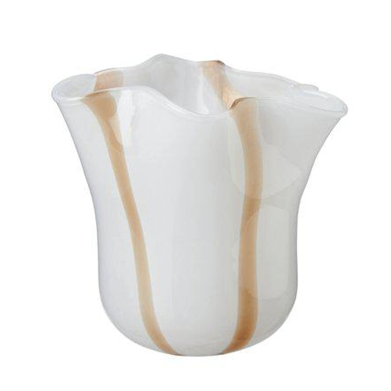 Glasvas vit botten, beige rand.