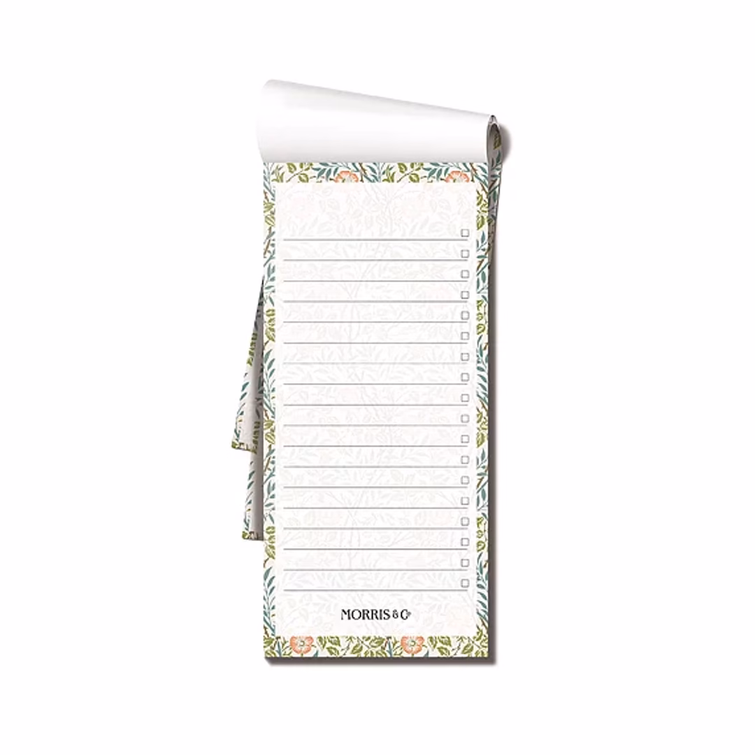 Insidan på William Morris memopad med magnet på baksidan.