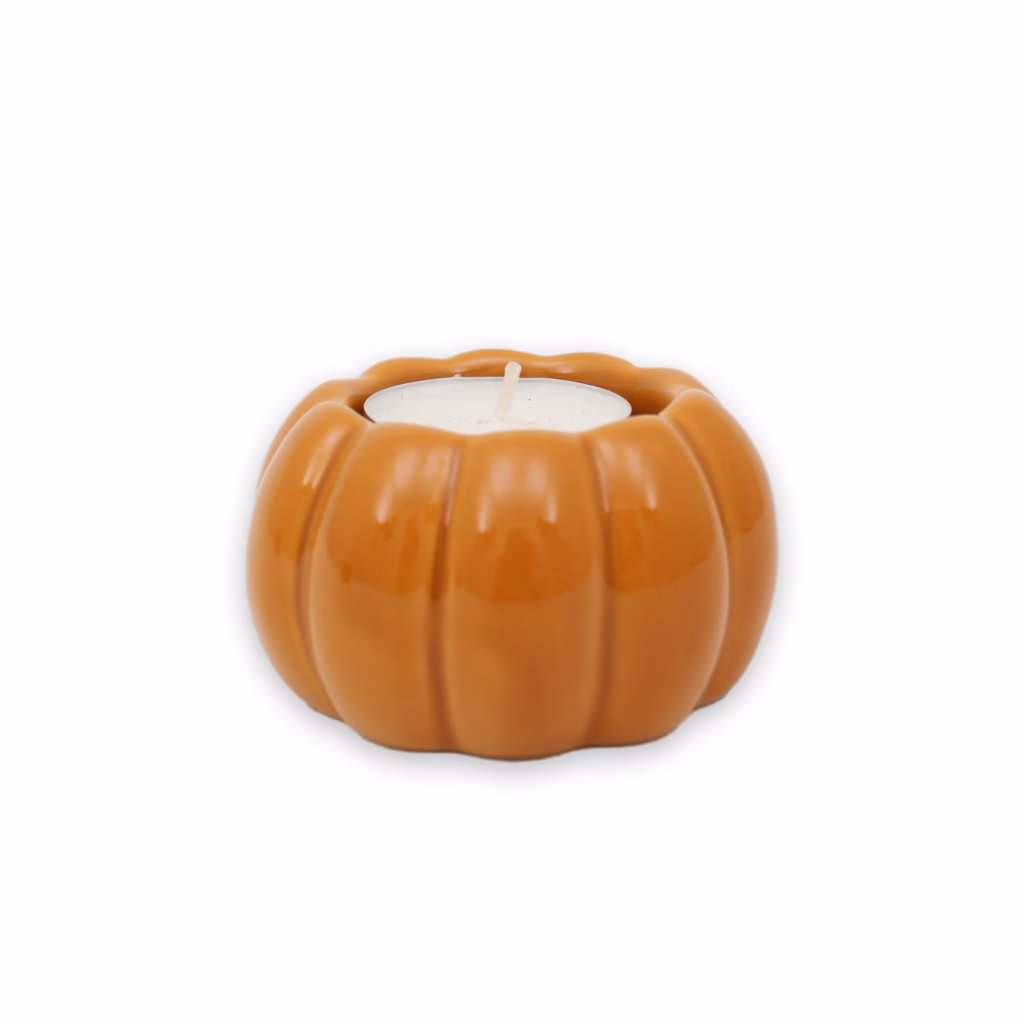 Pumpalykta för värmeljus i ocra-färgad keramik.
