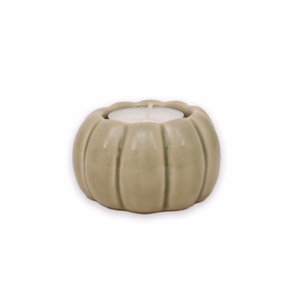 Pumpalykta för värmeljus i salviafärgad keramik.