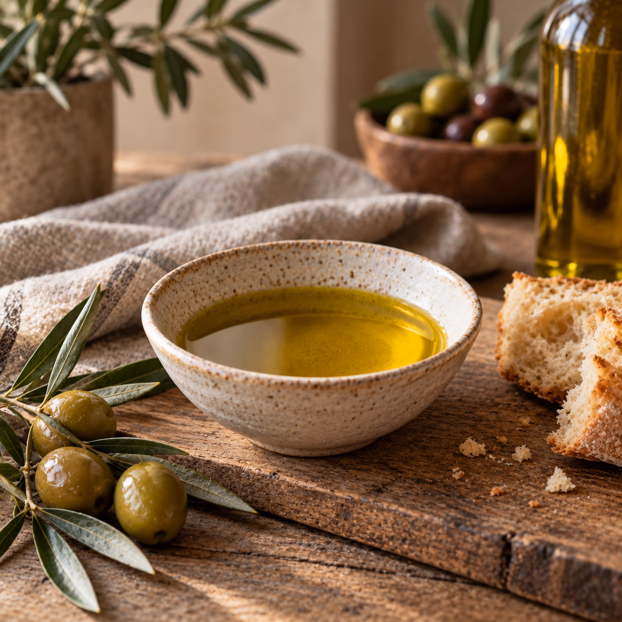Lösvikts olivolja, Arke från Sicilien, Olivolja EVOO i en liten skål.