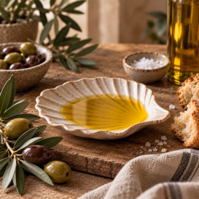 Olivolja Entelia evoo i snäckformat fat.